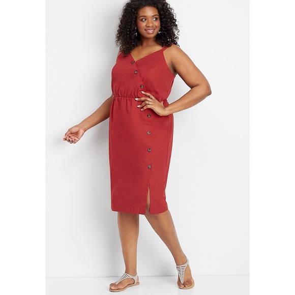 Maurices Dresses & Skirts - Maurices Plus Size Linen Button Front Midi Dress